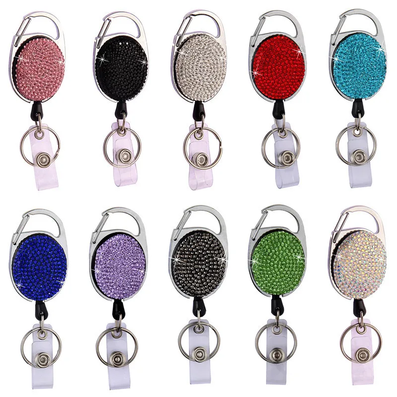 Business gifts Retractable Badge Holder fancy Bling Rhinestones Badge Reels ID Name Badge Reel with Belt Clip
