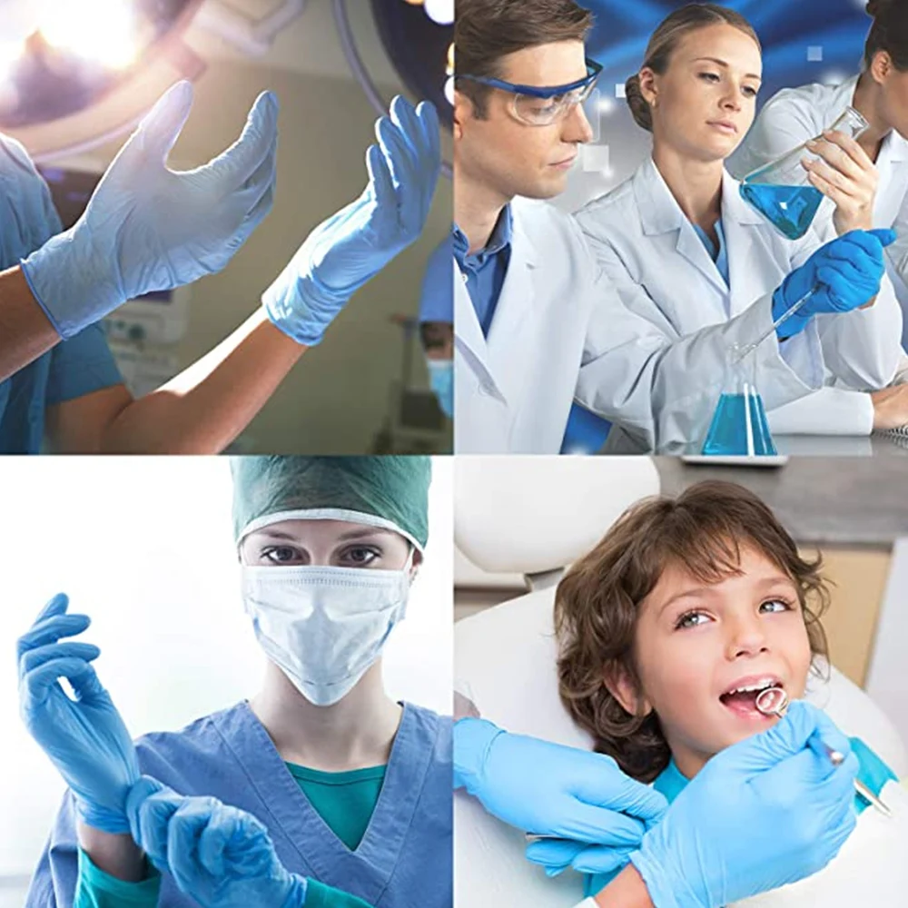 100PCS/BOX 5 6 Mil Size Industrial Blue Synthetic Nitrile Guantes Latex Free Powder Free Textured Disposable Food Safe Guantes