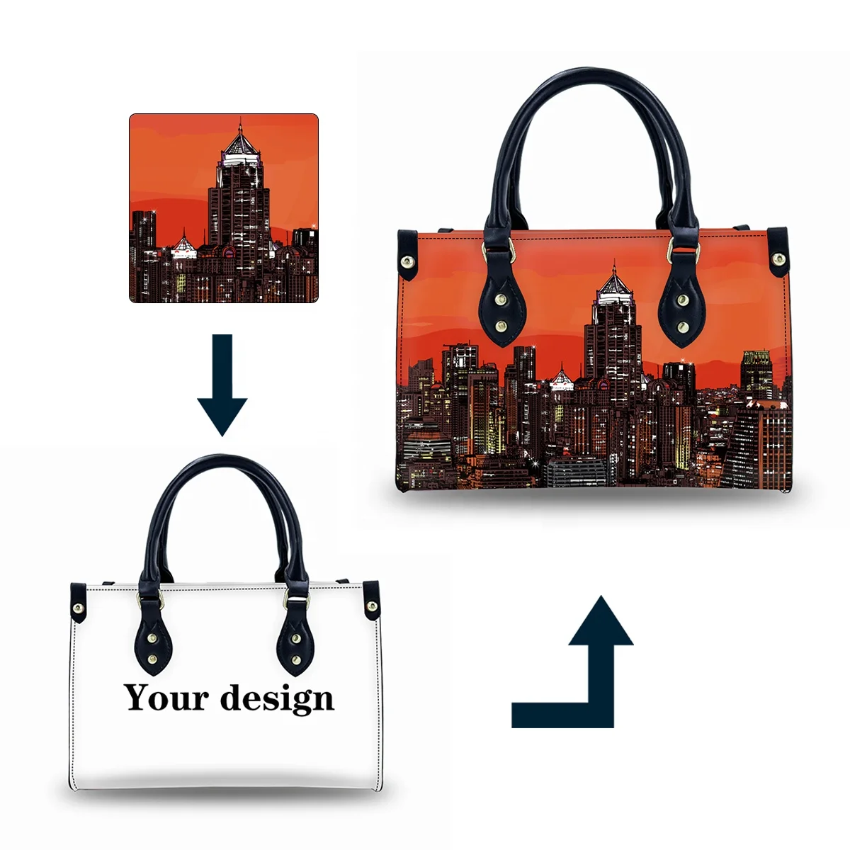 Designer City Pattern Luxury Handbags For Women 2023 Ladies Hand Bags Hard Botton Tote Bag Custom Large Tote Bag