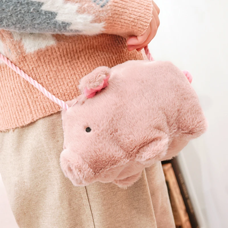 Hot selling popular stuffed plush graduation pink pig bag coin purse clutch storage pig bag for girl