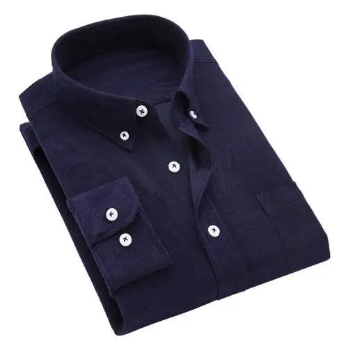 Men Vintage Button Down Collar Corduroy Plus Size Business Slim Shirt