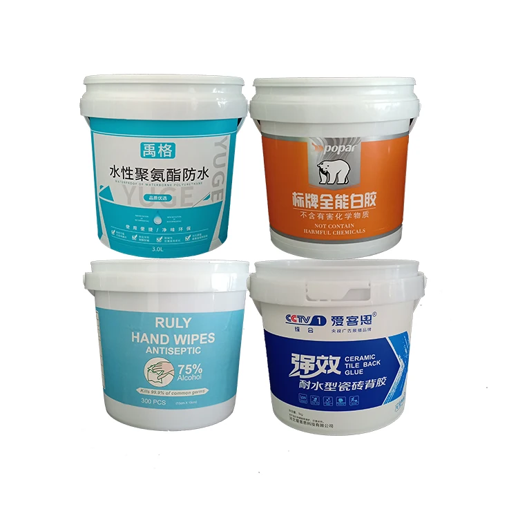 Белое промышленное пластиковое круглое ведро с ручкой и крышкой 1 л 2 3 4 5