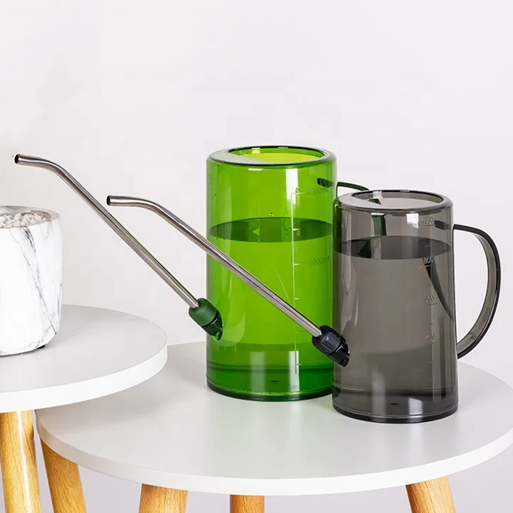Garden Indoor 1L 1.5L Liter Green Gray Clear Detachable Stainless Steel Long Spout PS Plastic Small Watering Can For Flower