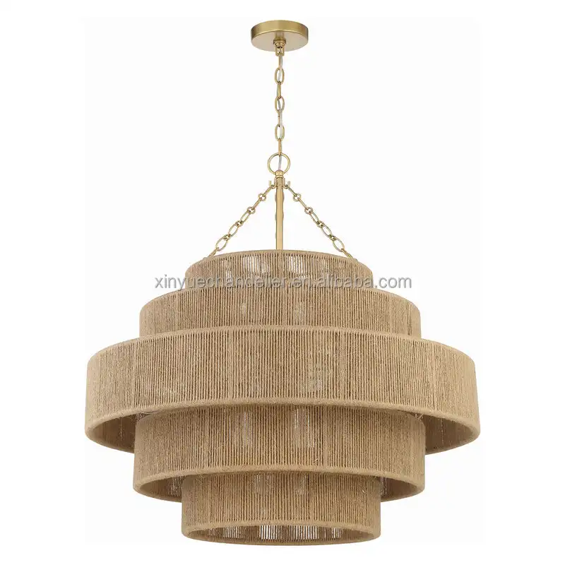 Modern Indoor Lighting 20-Light Chandelier Natural Rattan Woven Twine Hanging Light