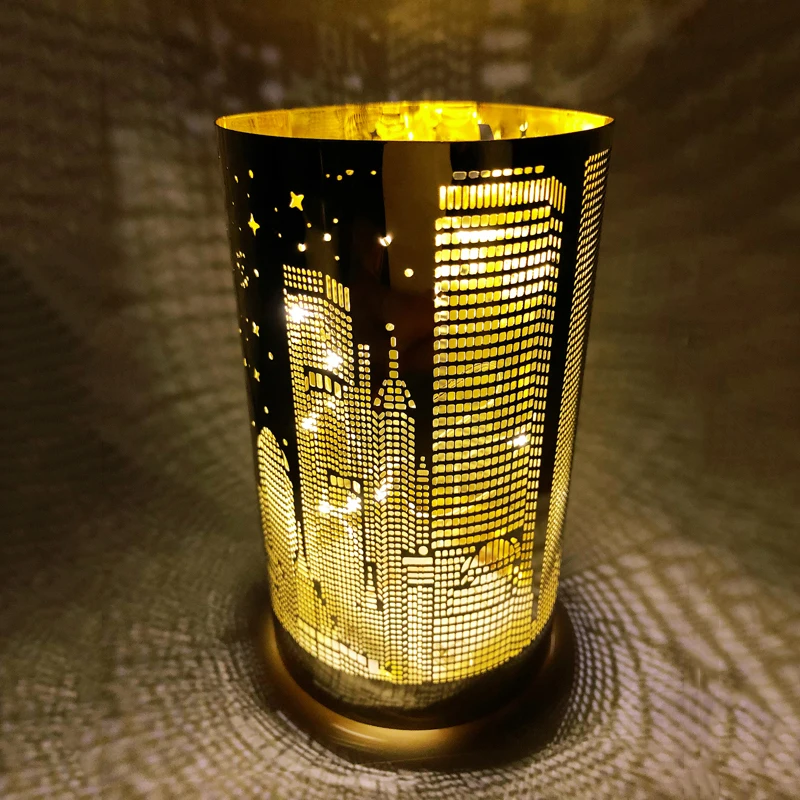 Novelty Metal LED Light Table Lamp Wedding Decoration Stainless Steel Decorative Lamp Home Decor Craft