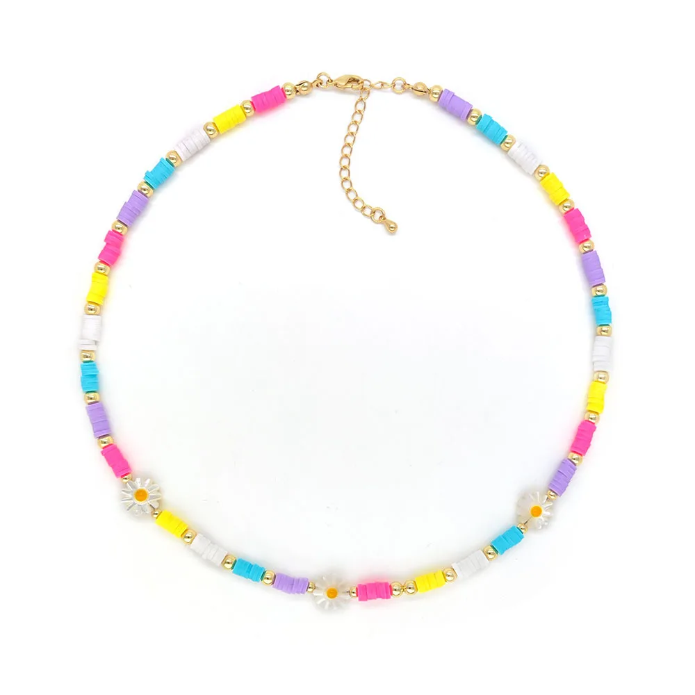Summer Color Daisy Beads Polymer Clay Necklace