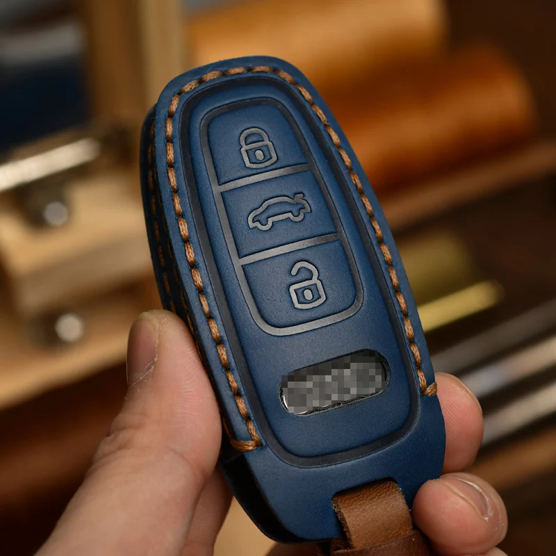 Genuine leather Key Case Cover CasSuitable for Audi Key Kit A6L A7L A8L Q7 Q8 A4L Q5L Genuine Leather Key Protector Fob