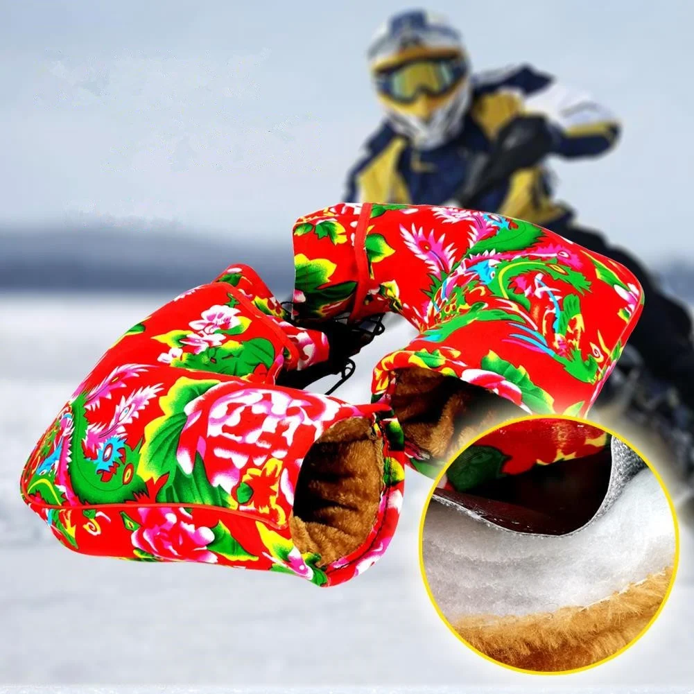 New Warm Motorcycle Handle Cover Mittens Hand Warmer Hand Cover Motorbike Handlebar Winter Peony Rose Flower Windproof Warm Hand