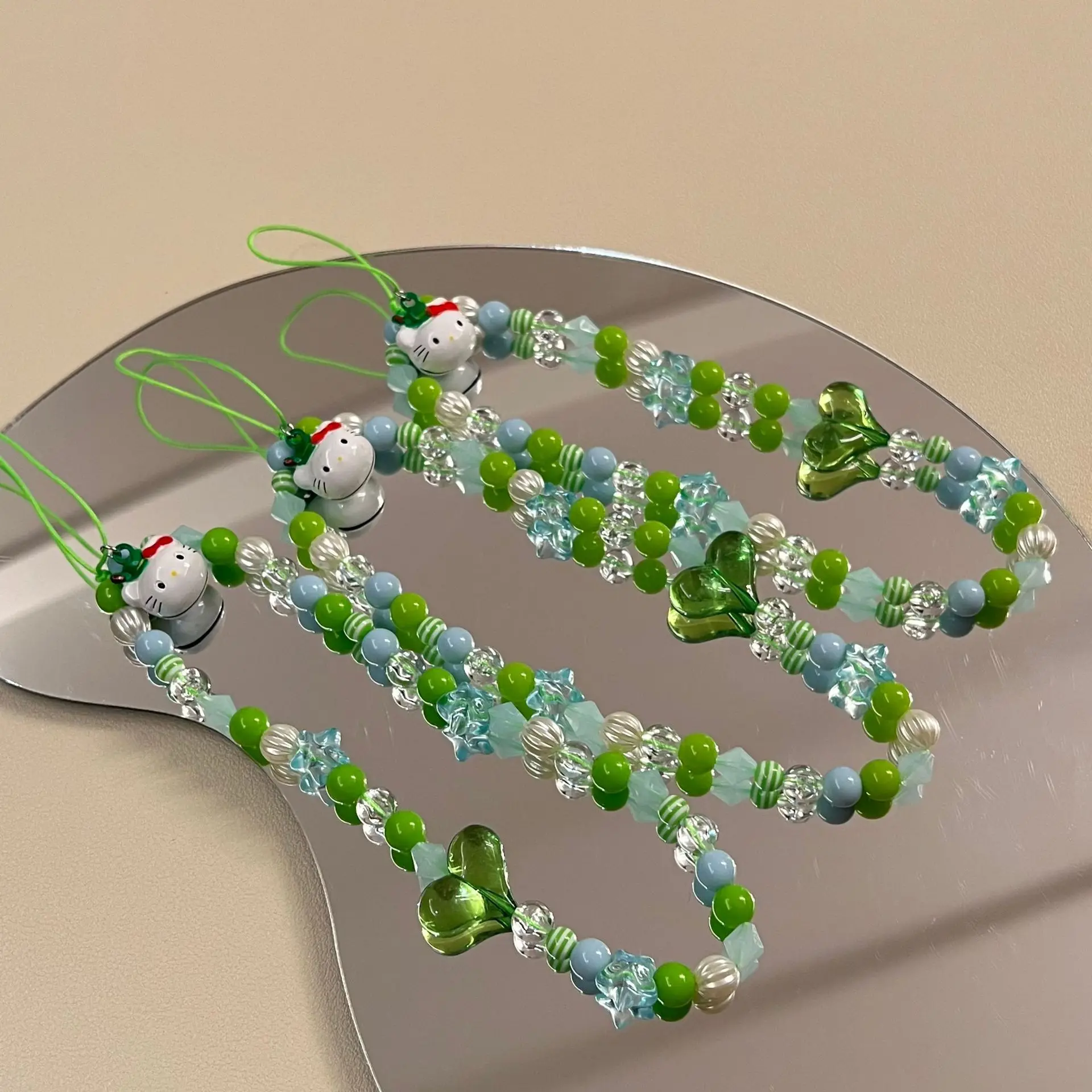 Green transparent love cat bell accessories diy mobile phone chain decoration lanyard bag pendant