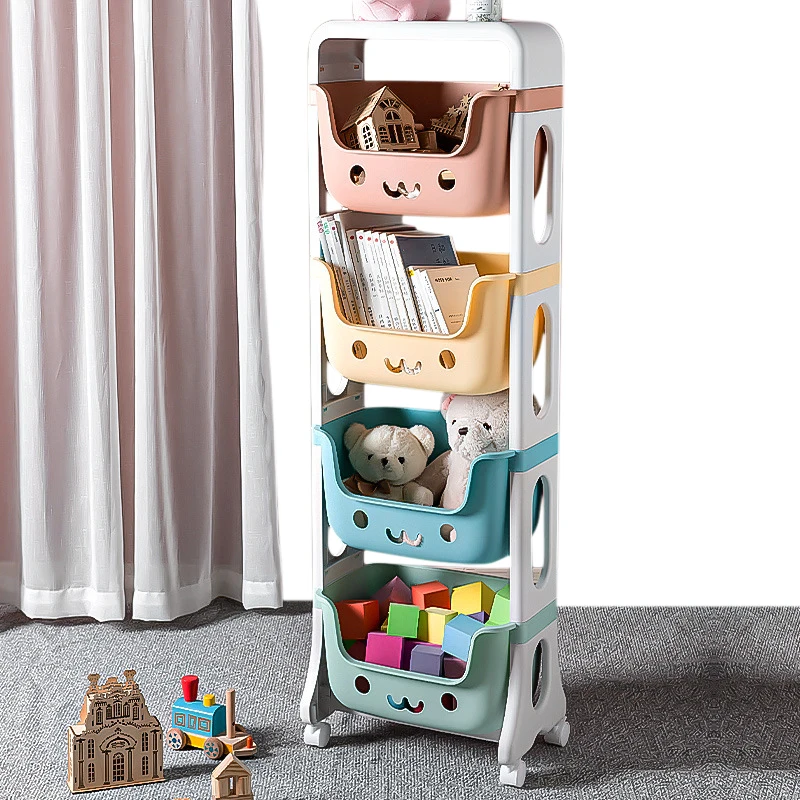 Smart-Furn Toy Storage cabinet Rack for kid boy teddler Home bedroom trolley plastic Shelf bedside Snack organizer Multi-layer