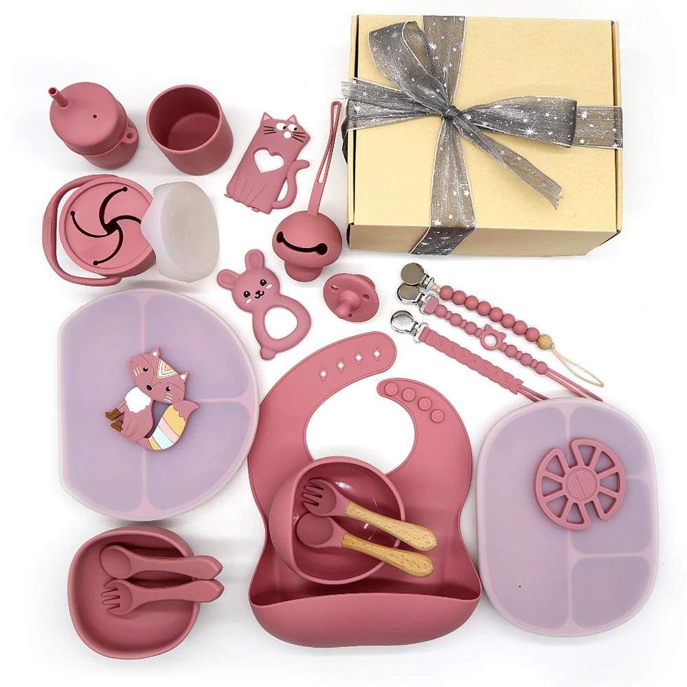 Washable Food Grade Silicone Teether Silicone Baby Bibs Soft Silicone Plate Toddler Bowl Set Waterproof