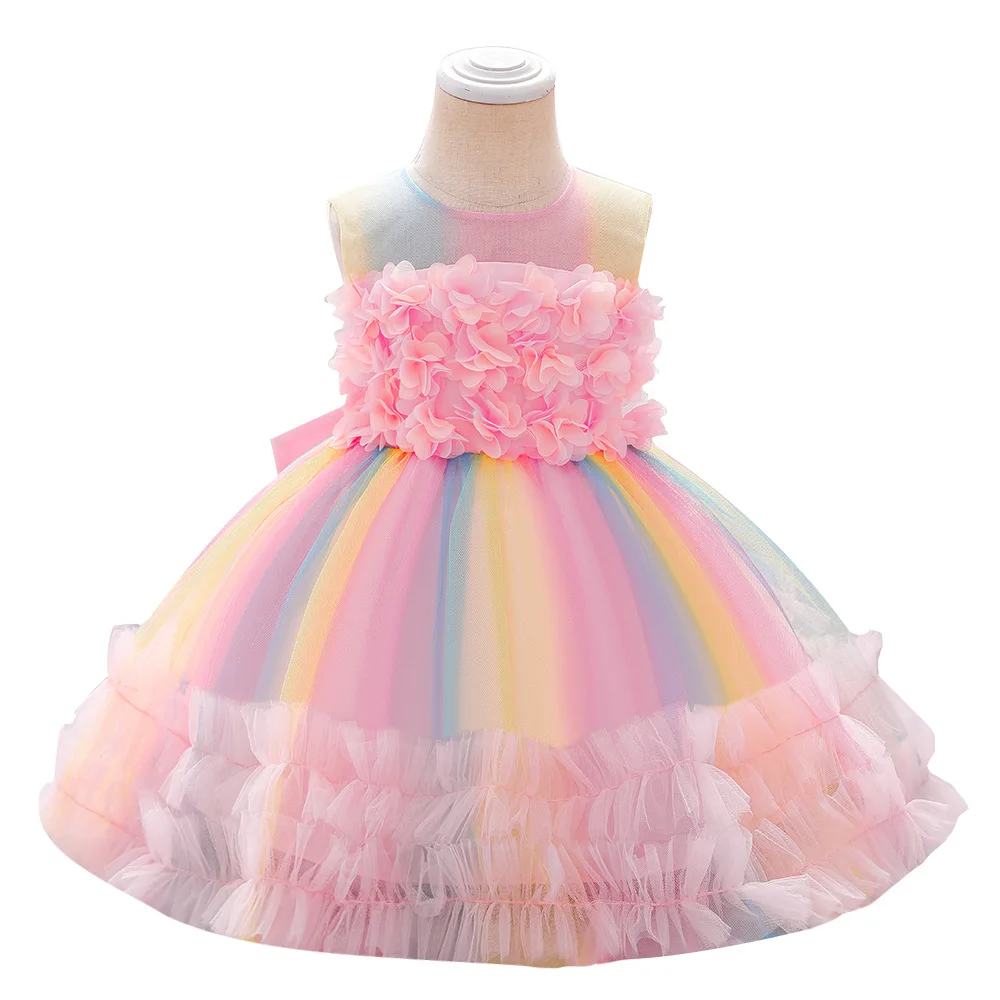 Sleeveless Flower Girl Dress Puffy Pageant Fancy Wedding Gown Kids Dress 1 Year Baby Girl Dresses