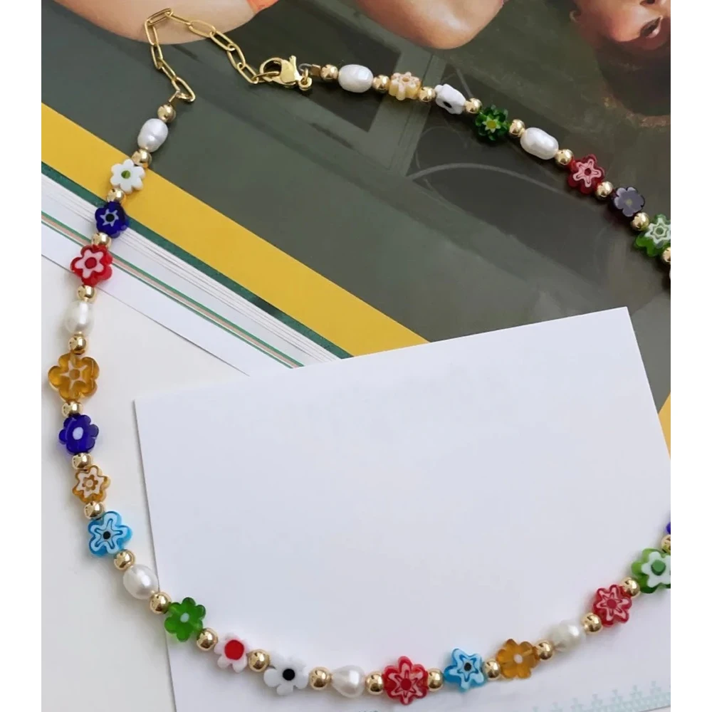 Go2boh Natural Fresh Water Pearl Gold Bead Chain Choker Necklace For Women Boho Summer Fashion Jewelry