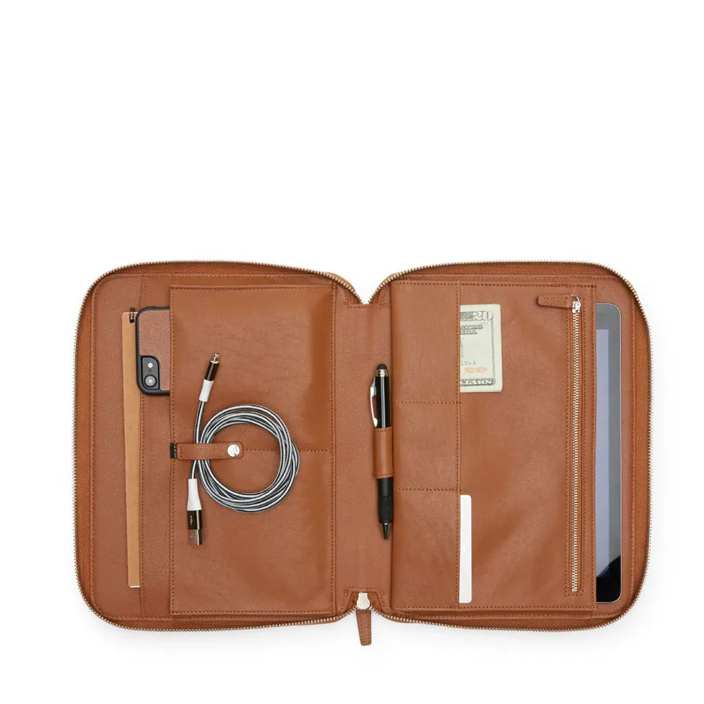 Zipper Tech Accessories Folio Custom Leather Padfolio