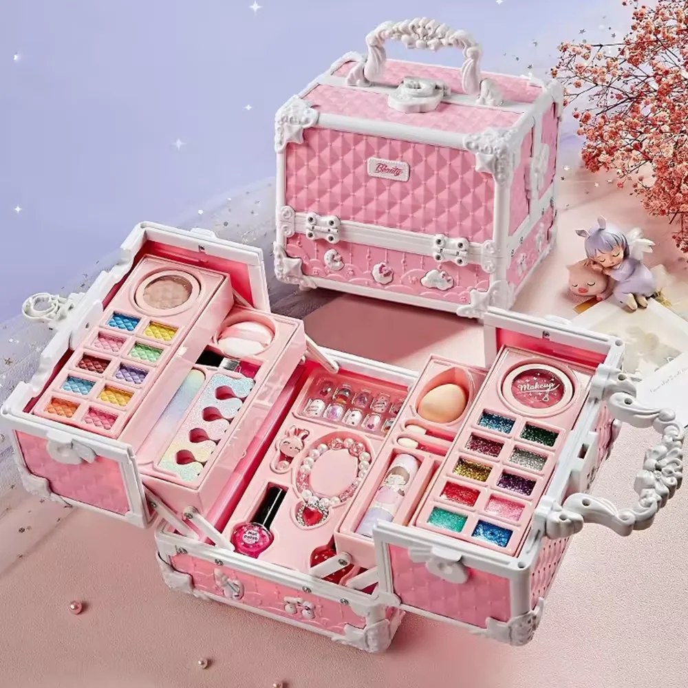 Kids Pretend Play Real Cosmetic Kit Suitcase Beauty Box Toys Set Makeup Sets Cosmetics Toy for Girls