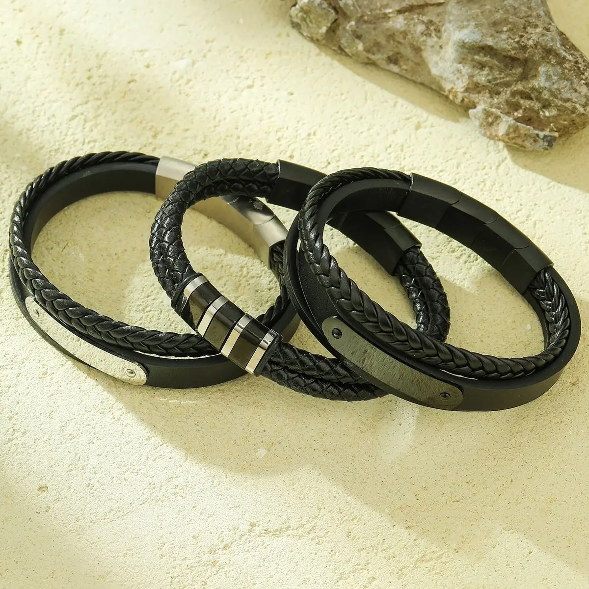 Wholesale Stainless Steel Leather Blank Bar Friendship Bracelets for Women Men Custom Engraved Name Couple Bracelet OEM
