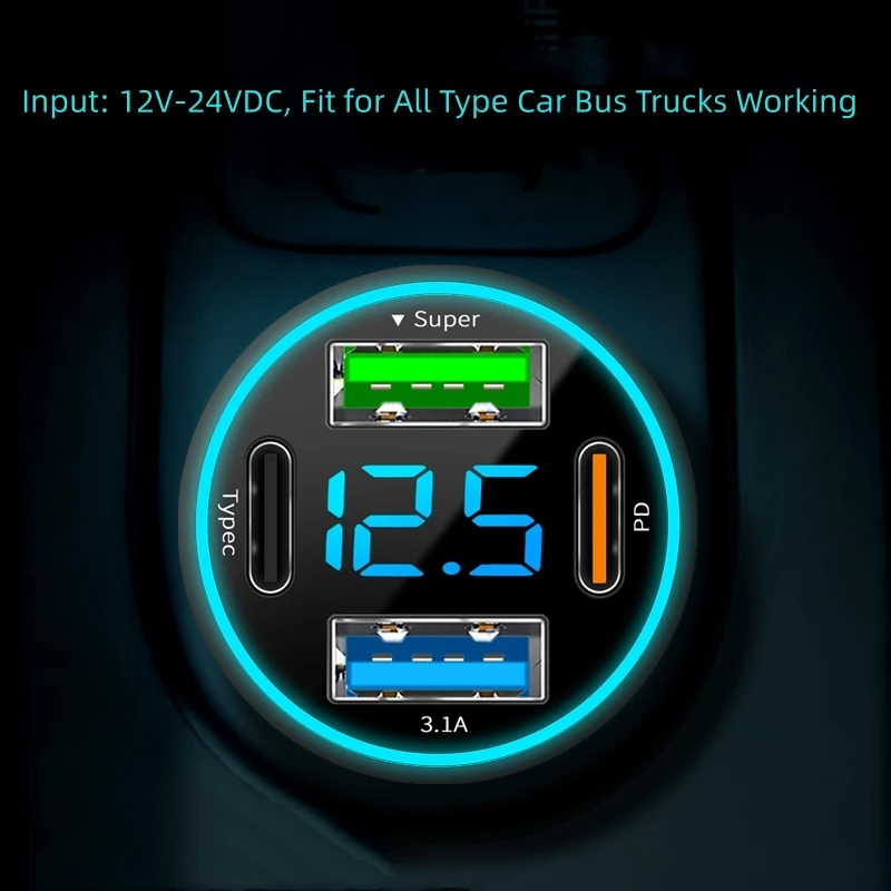 New Arrivals Car charger with LED digital display 4 in 1 Quick Adapter 4 USB Port QC3.0 Car charging station charger