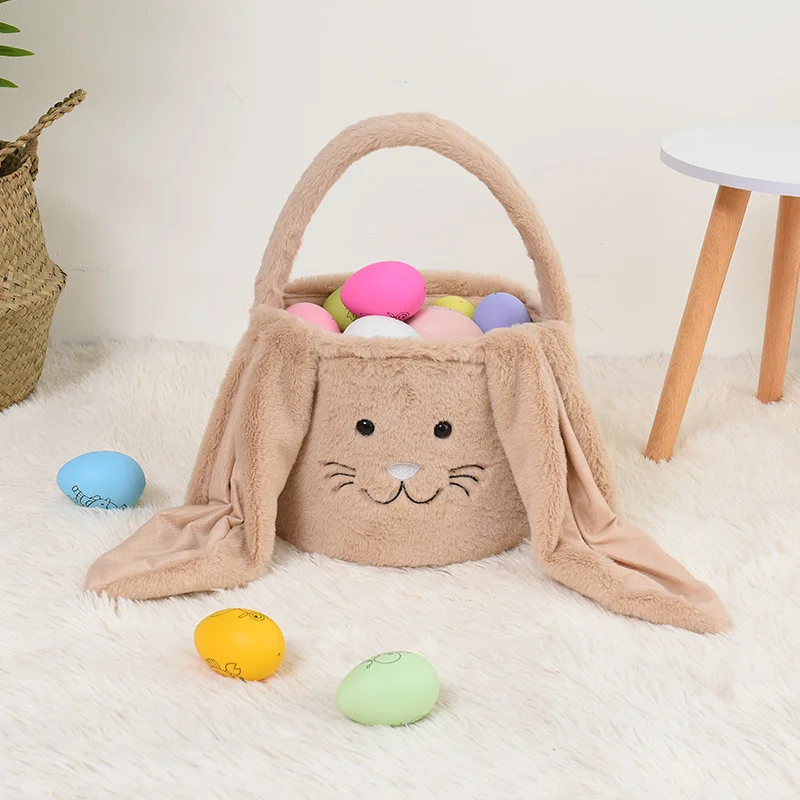 Wholesale Easter Bucket For Egg Bags Short Plush sublimation easter bunny baskets candy gift bag