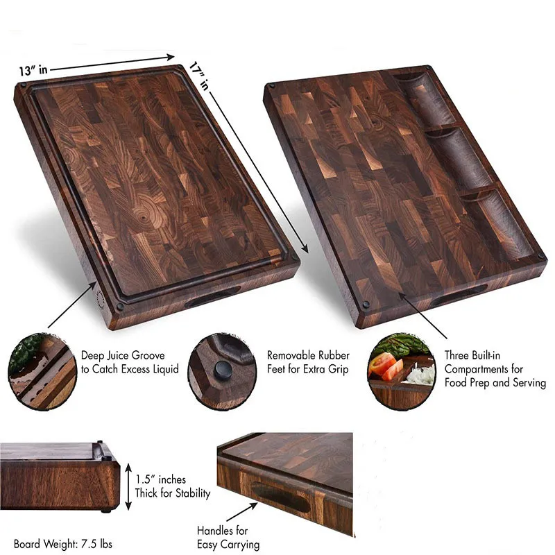 Custom logo Wood Thick  Acacia wood Cutting Board With Non-slip Feet,Juice Groove Solid Splicing