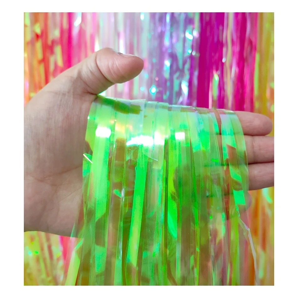 High quality PET material iridescent foil fringe curtain for photo background wall decoration cortina de tiras para fiesta