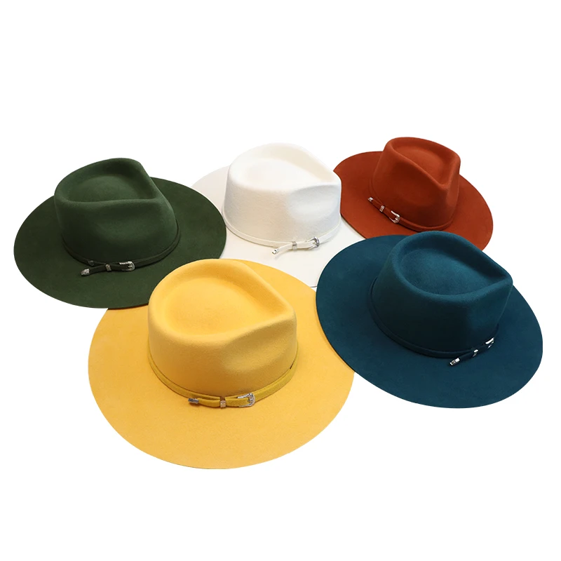 Wholesale Multiple Color Spring Outdoor Fashion Medium Western Wide Brim 100% australian Wool Fedora Hats For Women Felt Hats