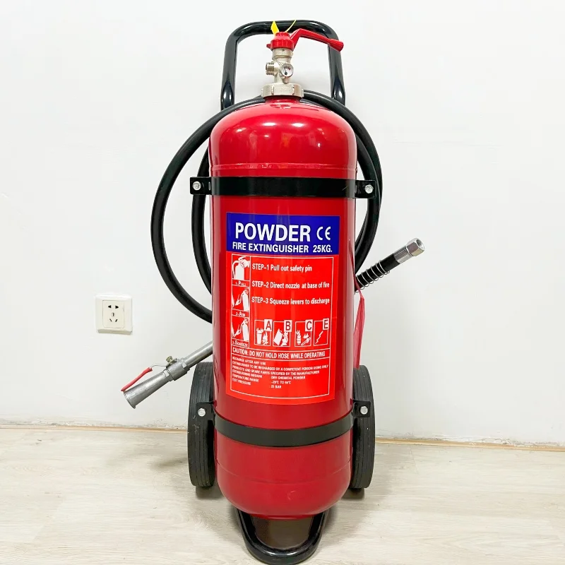 linda ISO CE EN3 Approved wheeled trolly 25kg Dry Powder Fire Extinguisher male thread valve