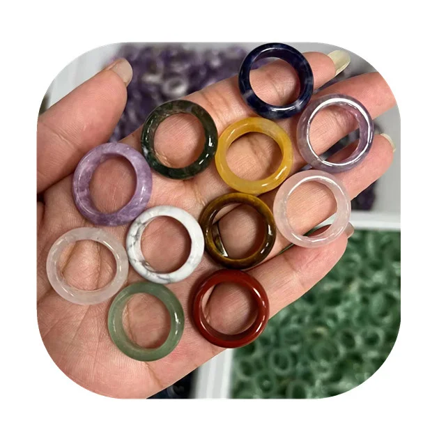 Wholesale 18-20mm inner diameter healing crystals jewelry natural colorful mixed quartz circle crystals rings for gift
