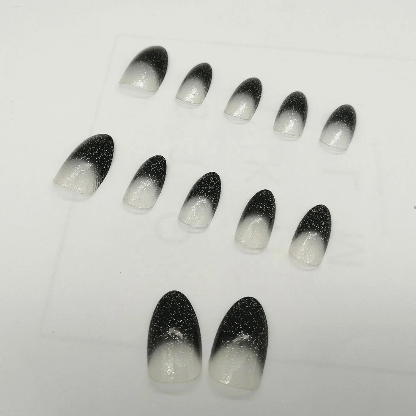 Artificial black half tips full cover 24pcs 12 size press on finger with glue