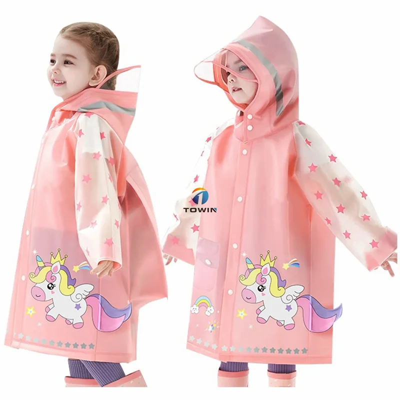 Hot Sale Cheap Kids Poncho Cute Cartoon Pattern Waterproof Children Rain Coat with Hood Poncho Travel Plastic for Children Pink