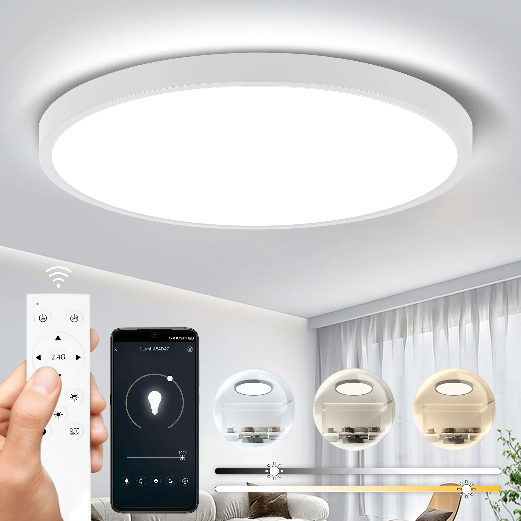 Wide Voltage Remote Control Wifi Backlit rgbcw Surface Mounted Side Glow Led Ceiling Light,Ceiling Light,Smart home light