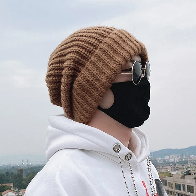 private label big size baggy bennie hat chunky cable knit slouchy beanies winter hats cap for men