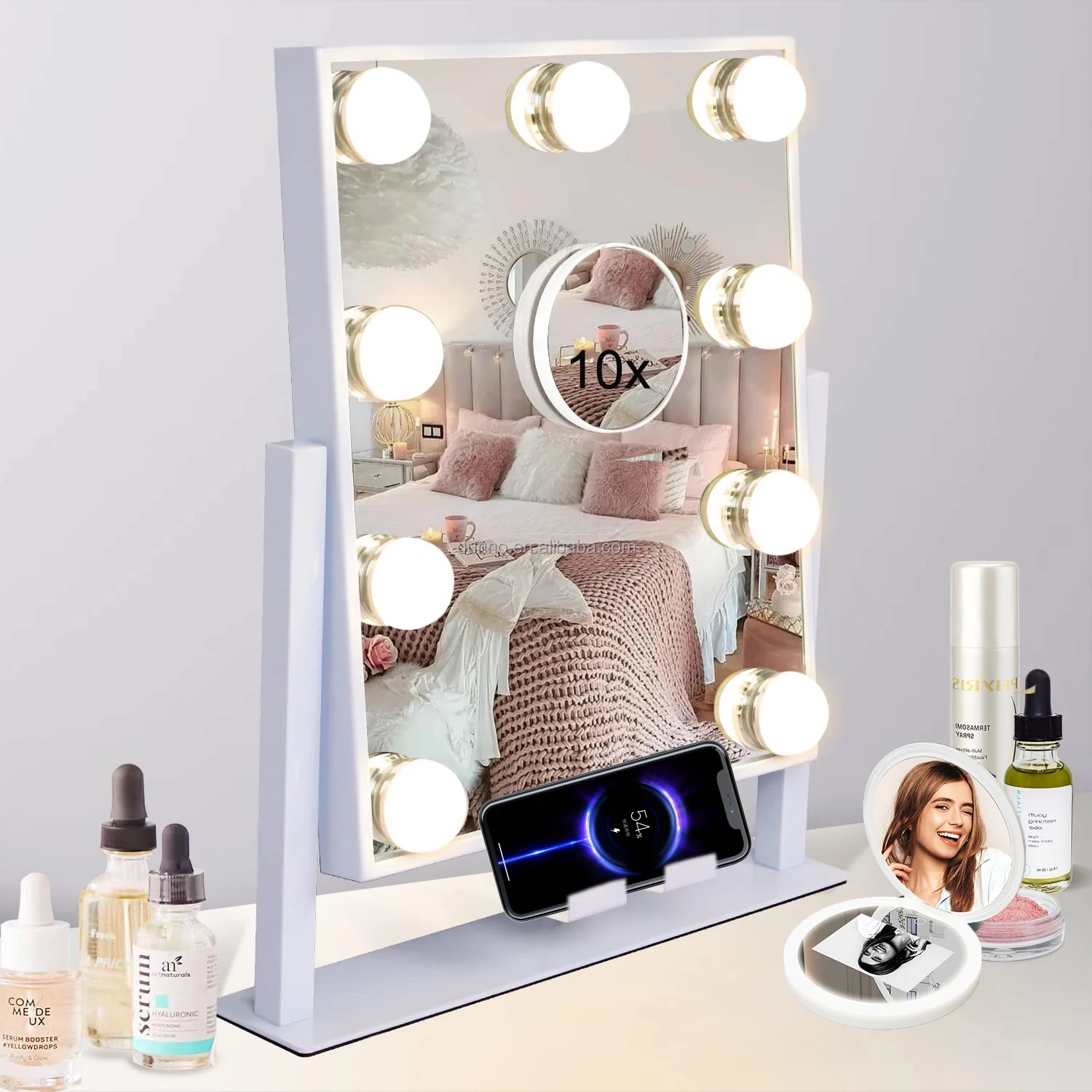 Stock in US! LED Bulbs Hollywood Makeup Mirror Dimmable Lighted Table Mirror with Light