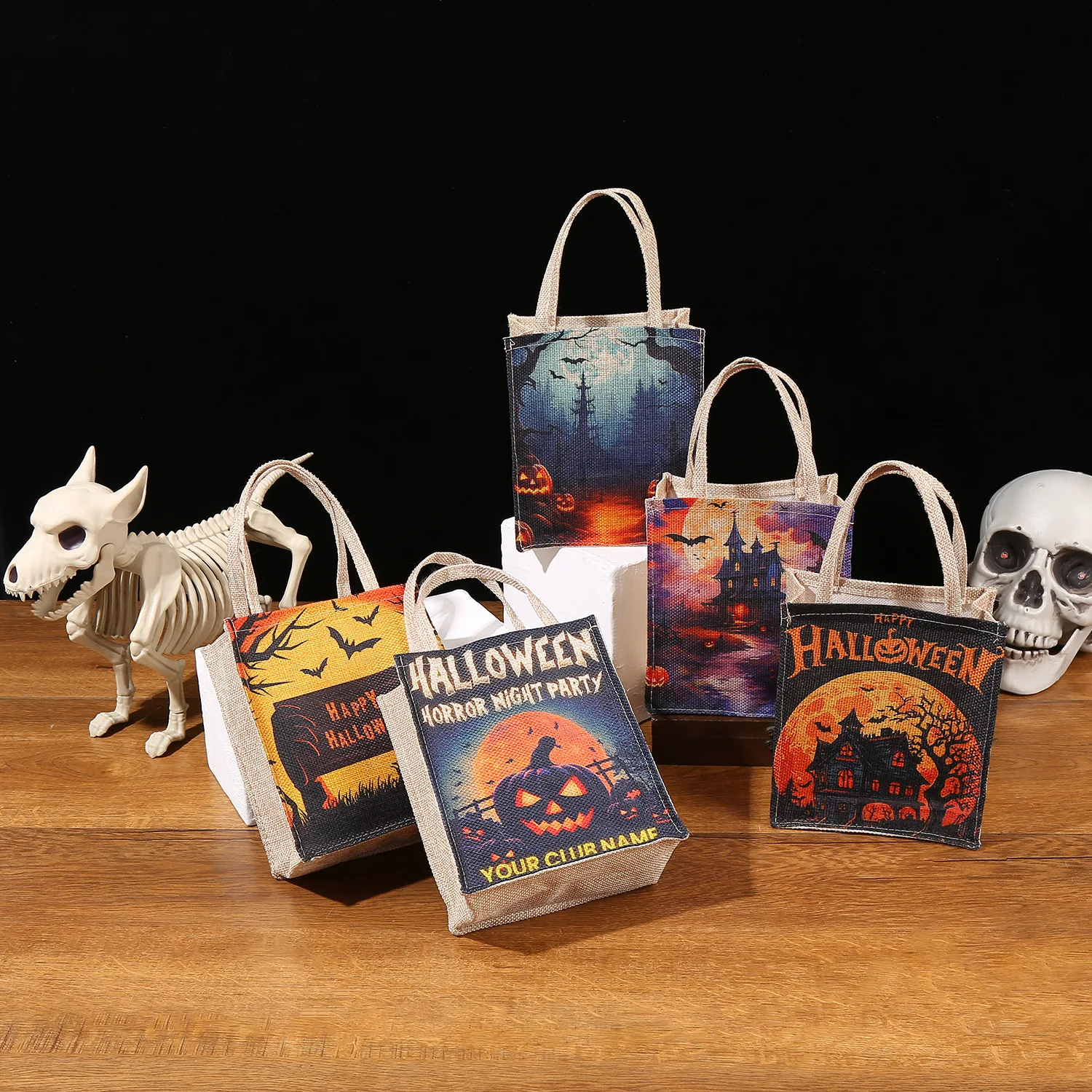 Eco friendly Laminated Hemp Bag Custom Printing Wholesale Natural Linen Tote Bags Jute Helloween Shopping Bag