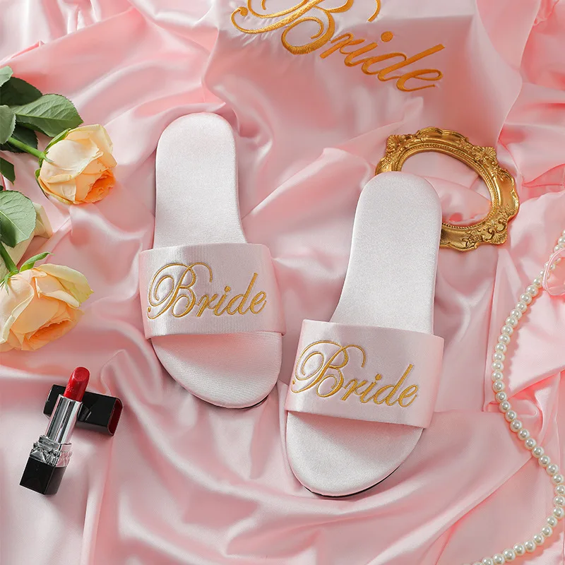Wholesale Embroider Bridesmaid Wedding Gift Custom Bride Slippers