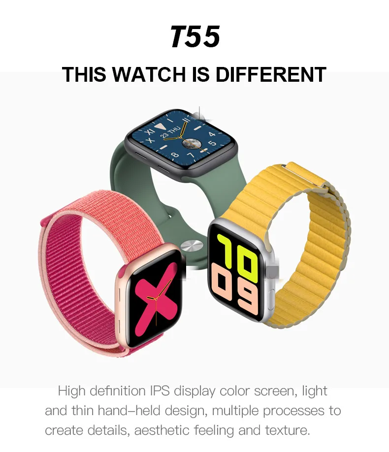 
2021 T55 Smart Watch Series 6 BT Call Smartwatch Change Strap Heart Rate Monitor Phone PK T55 W34 T500 Android smart watch 