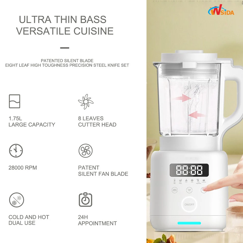 Wsida High Speed Commercial Smoothie Electric Vacuum Blender Newest Powerfull Shake Blender One Key Cleaning Immersion Blender