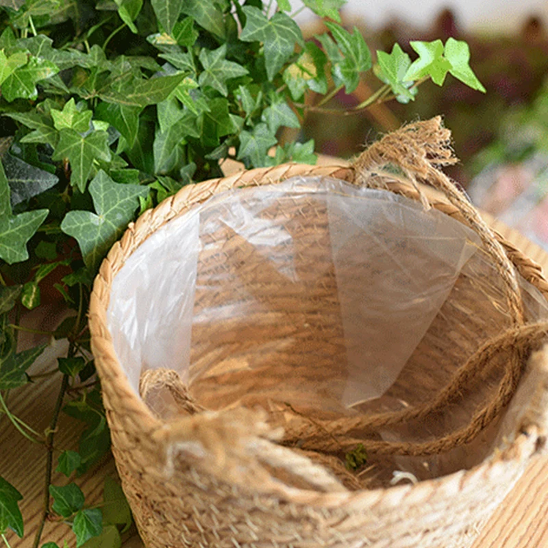 Natural Straw Woven Hanging Planter Baskets Garden Potted  Hanging Vase Large Capacity Rattan Basket Hand Woven Plant Holder