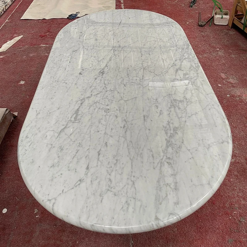 Customized Modern Design Luxury Furniture Carrara White Marble Oval Shape Natural Marble Dining Table for Living Room Hotel