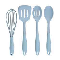 High quality exclusive design 4piece utensil set with pp handle spoon slotted spoon whisk and slotted turner  silicone utensils