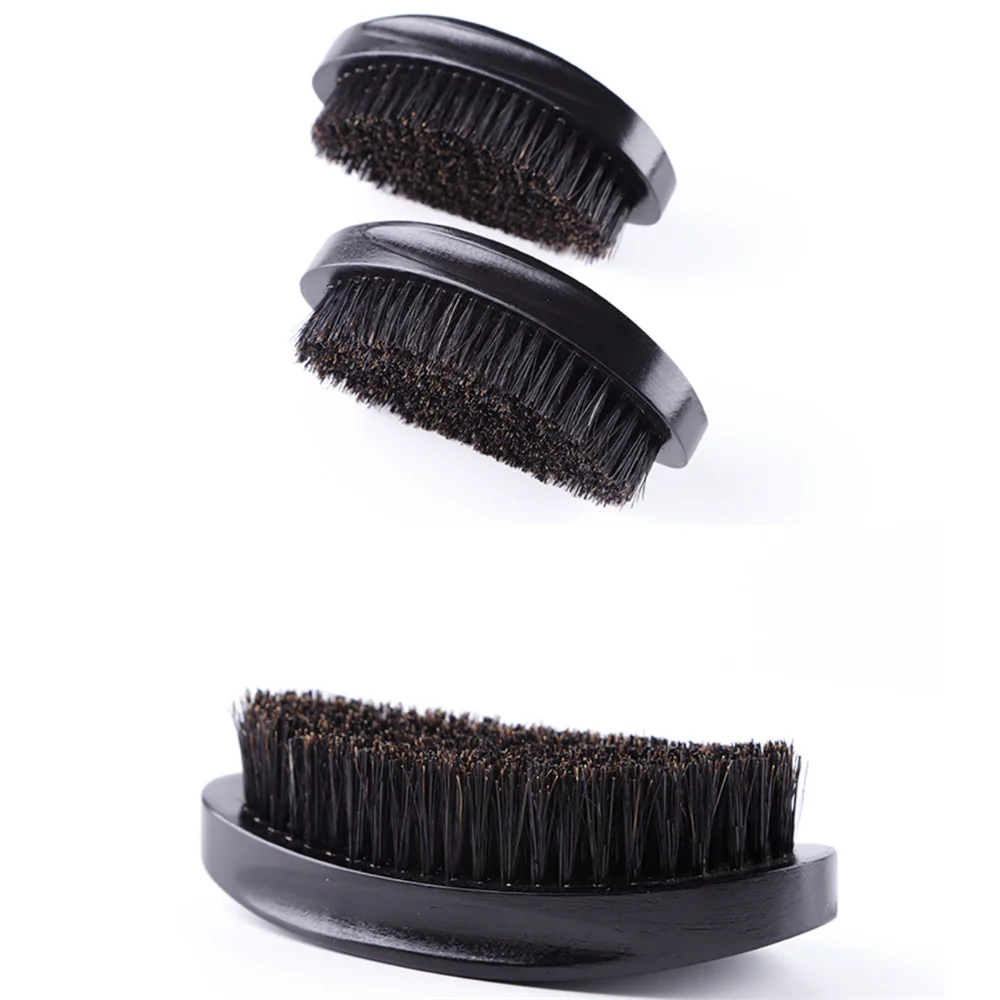 Custom LOGO Natural Boar Bristle Soft Custom Logo 360 Wave Brush Curved Wooden Beard Brush Black Hair Brush for Men