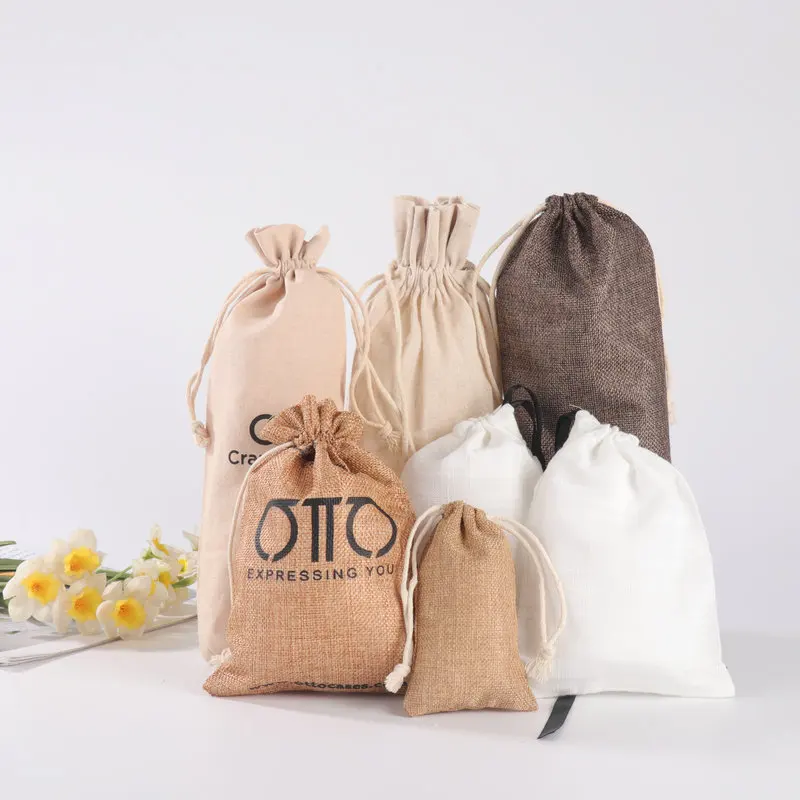 Muslin calico canvas string bag small custom organic cotton drawstring bags