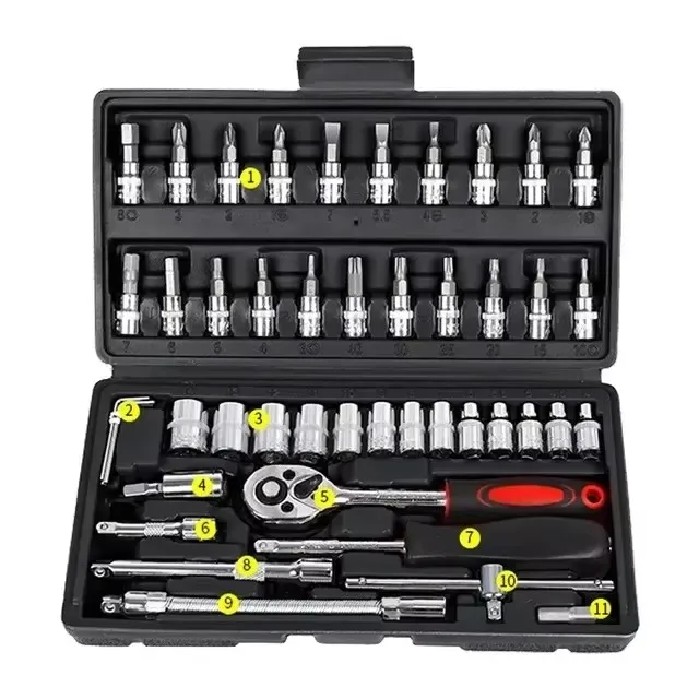 46pcs in 1 Ratchet Torque Wrenches Socket Wrench Spanner Tools Box Set for Mechanic Screwdriver Tool Set