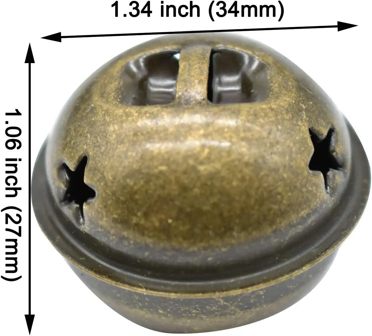 Bronze Jingle Bells 1.34 Inches Star with Snowflakes Design Small Elliptical Antique Brass Bell for Crafts Christmas