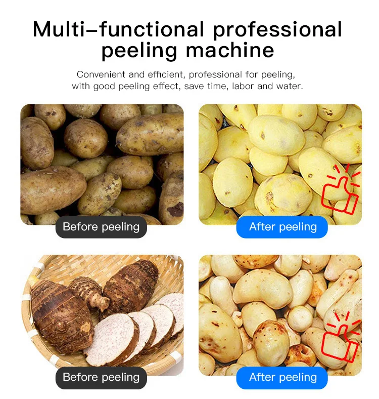 304 Stainless Steel Fruit Vegetables Peeler Washer Industrial Automatic Cassava Ginger Tomato Potato Washing Peeling Machine