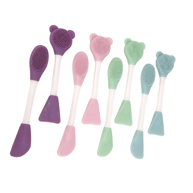 Silicone  2 In 1 Double Head Facial Clean Brush Soft DIY Mask Brush Multipurpose Face Cleaning Massager