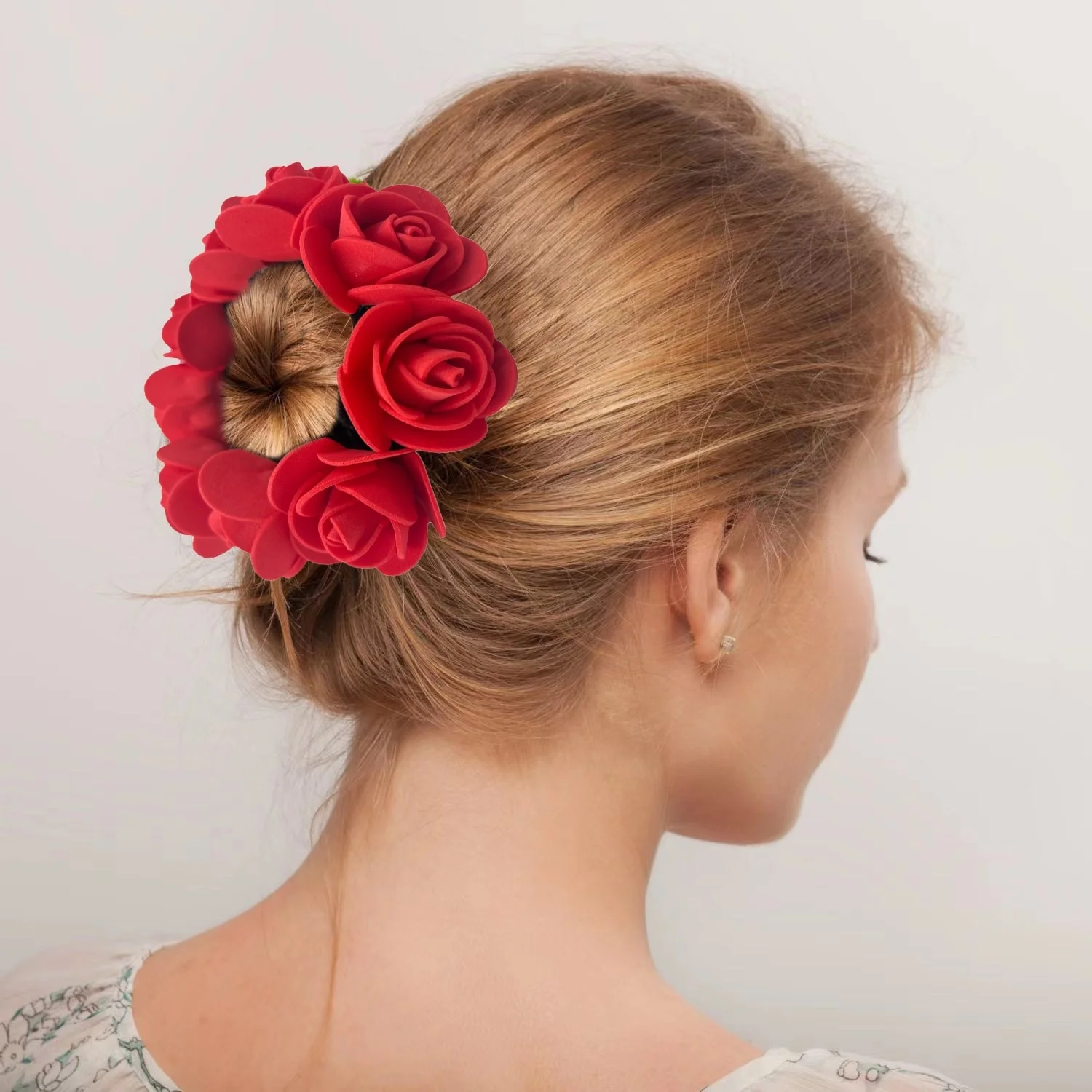 HZM-60770  Colorful Handmade Rose Flower Hair Ties Ponytail Holder Band for Women Wedding Bridal Party Hairstyles Decoration