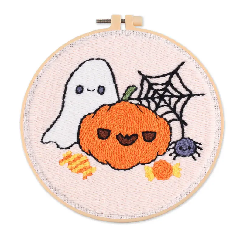 Halloween Punch Needle Kits for Beginner Embroidery Starter Kit Punch Needle with Punch Needle Fabric,Hoops,Yarns,Sewing Needles