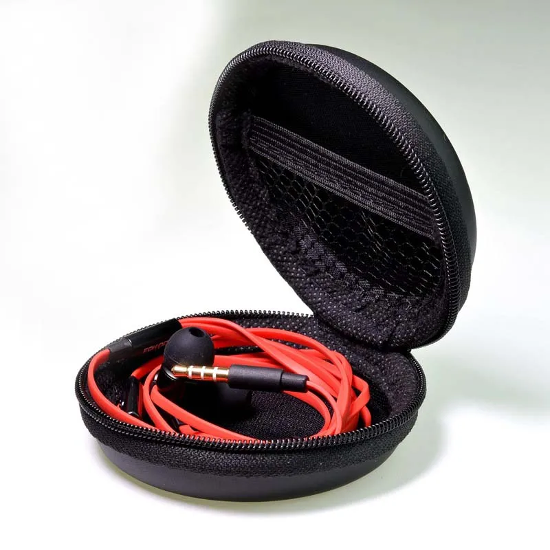 Headphone Case Black Pouch Round zippered EVA hard case for earphone earbuds USB cables