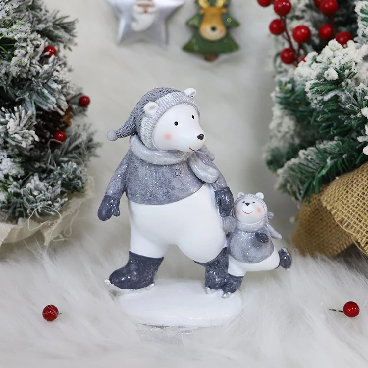 Wholesale Polyresin christmas figurine & toys home decor Resin crafts  polar bear christmas statue ornaments