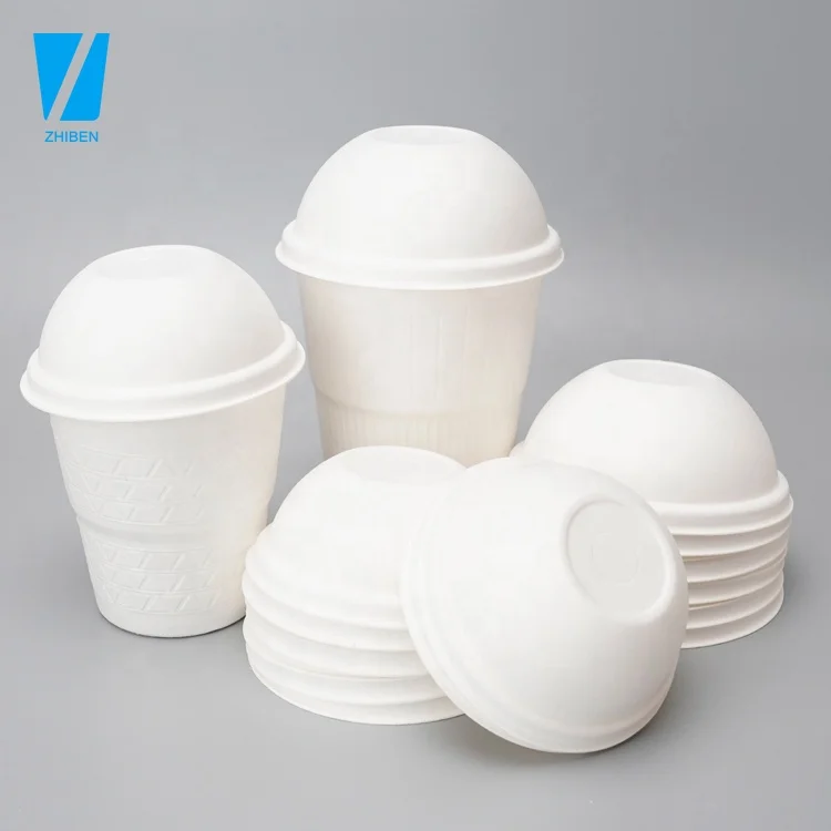 Factory Wholesale Eco Friendly 80mm  90Mm Dome Take Away Sugarcane Pulp 100% Biodegradable Paper Cup Lids  For Tea Coffee